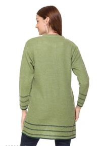 CLAPTON Women Round Neck Green Full Sleeve Wool Cardigan  - L, Green, Wool, Pack of1